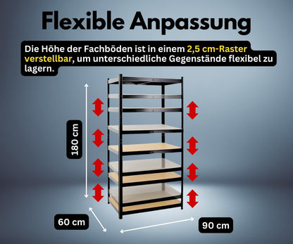 PROREGAL Taurus Schwerlast Steckregal – 875kg, 180x90x60cm, Schwarz