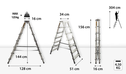 DRABEST Alu Trittleiter beidseitiger Klapptritt - 2x7 Stufen
