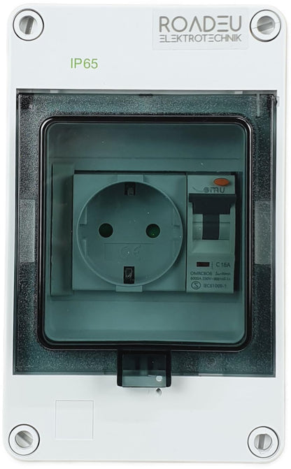 RoadEu Schuko Wandverteiler FI Schutzschalter IP65 – 16A 230V