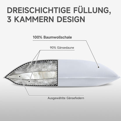 Homyrium Daunenkissen 80x80 cm Dreikammer-Kopfkissen 1600 g