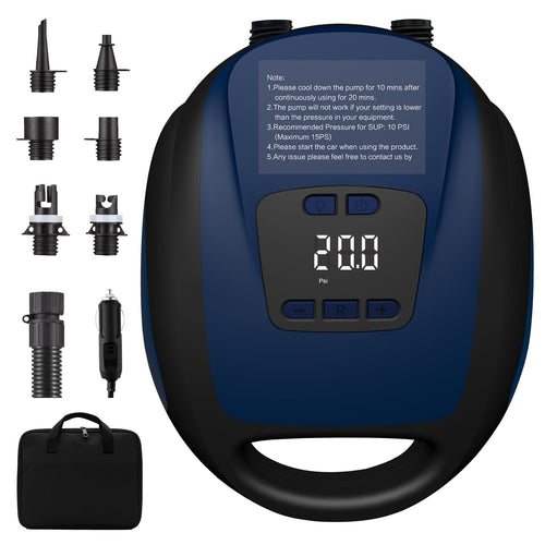 Furein WS-828 Elektrische SUP-Pumpe 20 PSI mit Auto-Off, Dark Blue, mit LCD-Display und Luftschlauch