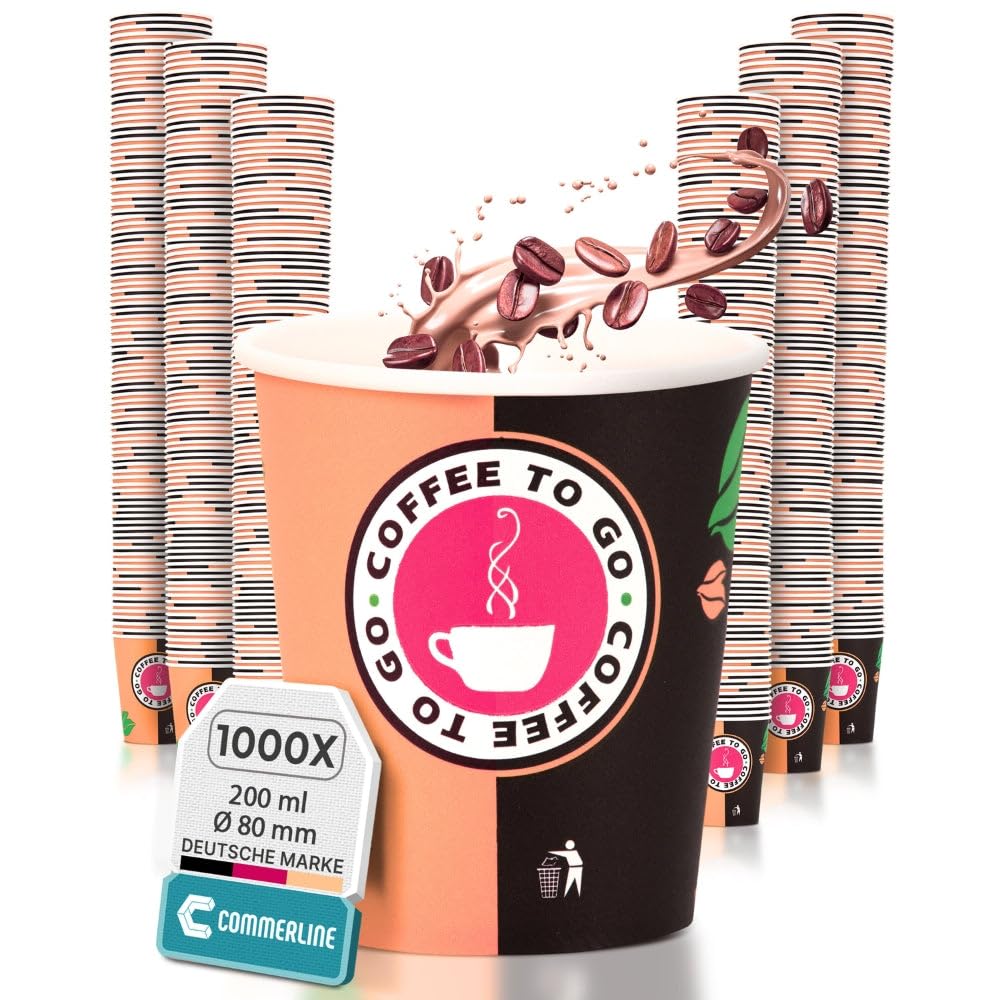 Commerline Einweg-Kaffeebecher To Go aus Pappe, 200 ml, 1000 Stück – Einwegbecher aus dickwandigem Papier