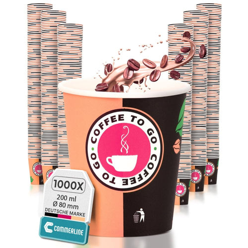 Commerline Einweg-Kaffeebecher To Go aus Pappe, 200 ml, 1000 Stück – Einwegbecher aus dickwandigem Papier