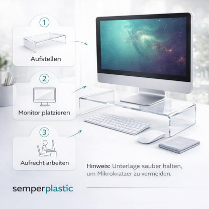 semper plastic Monitorständer aus Acrylglas – Bildschirmerhöhung 10 cm