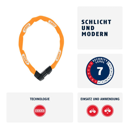 ABUS Tresor 1385/85 Kettenschloss mit Zahlencode, 85 cm, Orange