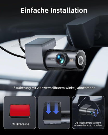 Cievie D100 Dashcam Auto, 4K + 1080P vorne/hinten, WLAN, Nachtsicht
