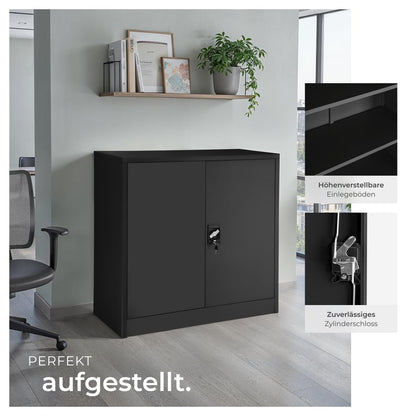 tectake® Metall Aktenschrank abschliessbar 90x40x90 cm - Schwarz