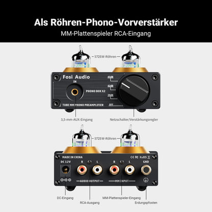 Fosi Audio BOX X2 Phono Röhrenvorverstärker für MM Plattenspieler