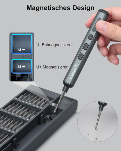 STREBITO Mini-Elektroschrauber-Set 70-in-1 mit 64 S2-Präzisionsbits