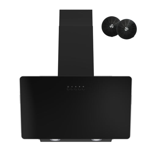 FIREGAS Dunstabzugshaube, 60cm breite, schwarze Schräghaube. Beseitigt Kochdünste via Abluft/Umluft.