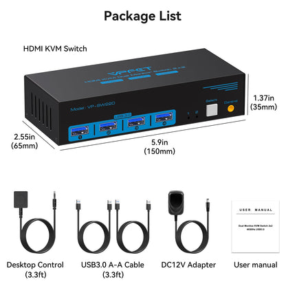 CMSTEDCD HDMI USB 3.0 KVM Switch 2 PC 2 Monitore 4K60Hz mit Controller