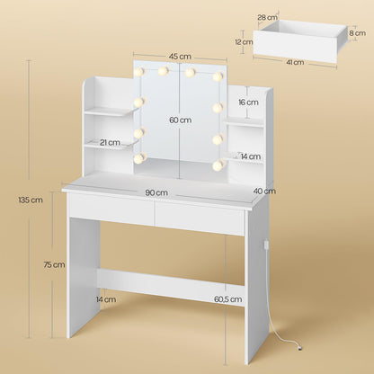 WOLTU Schminktisch Frisiertisch – LED, Weiss, 2 Schubladen