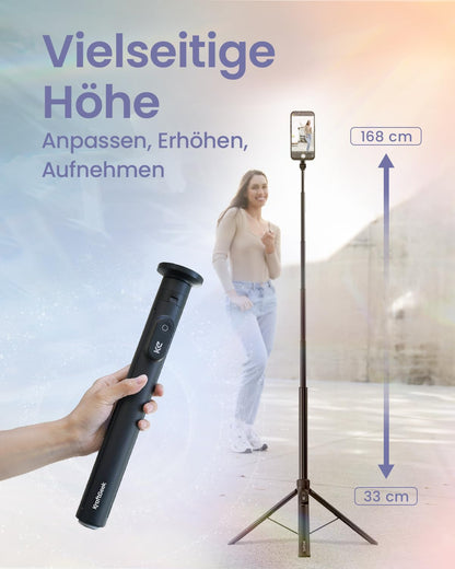 KraftGeek Handy Stativ 226M, Selfie Stick MagSafe, 168 cm, Schwarz