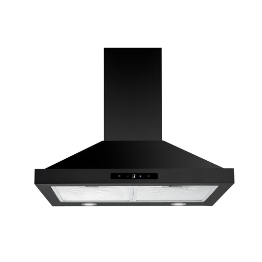 FIREGAS Dunstabzugshaube 60 cm, Schwarz Edelstahl Wandhaube. Entfernt Kochdünste als Umluft/Abluft mit 335 m³/h, 3 Stufen, Touch-Steuerung und LED.