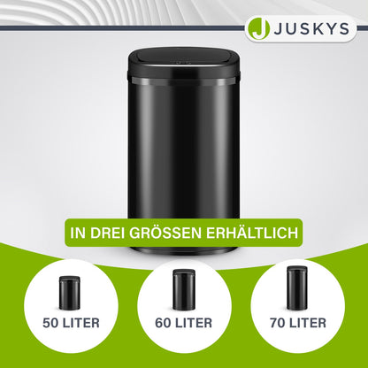Juskys Abfalleimer Bewegungssensor - Schwarz 60L Edelstahl Eckig
