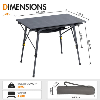 Portal Campingtisch faltbar Höhenverstellbar - 90x53cm Grau