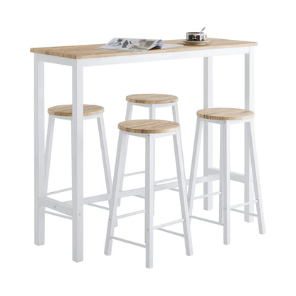 SoBuy OGT22-WN Bartisch Garnitur 5-teilig weiss-Natur: Rechteckiger Bartisch und 4 Barhocker in Weiß und Natur. Ideal für kompakte Essbereiche.