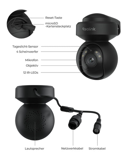 Reolink E1 Outdoor Pro 4K PTZ Überwachungskamera Aussen WLAN - Schwarz