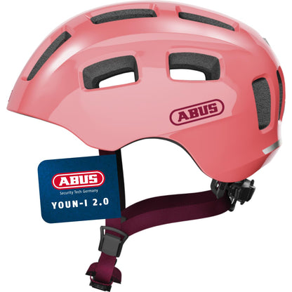 ABUS Youn-I 2.0 Fahrradhelm mit LED-Rücklicht, Koralle, Grösse M