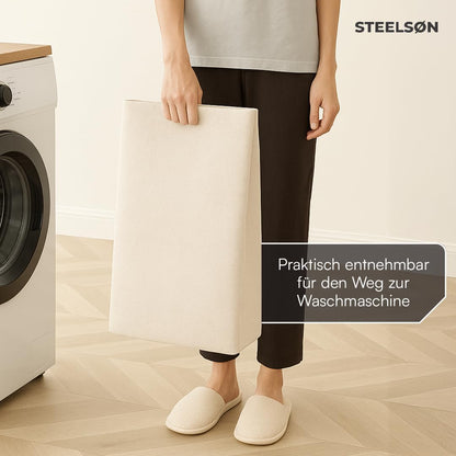 STEELSØN Rigil Wäschesammler 4 Fächer Weiss mit Bambusablage