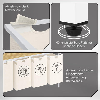 STEELSØN Rigil Wäschesammler 4 Fächer Weiss mit Bambusablage