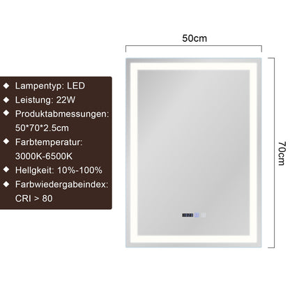 Mursche LED Badspiegel 50x70 cm - Dimmbar, Uhr, Entfogger