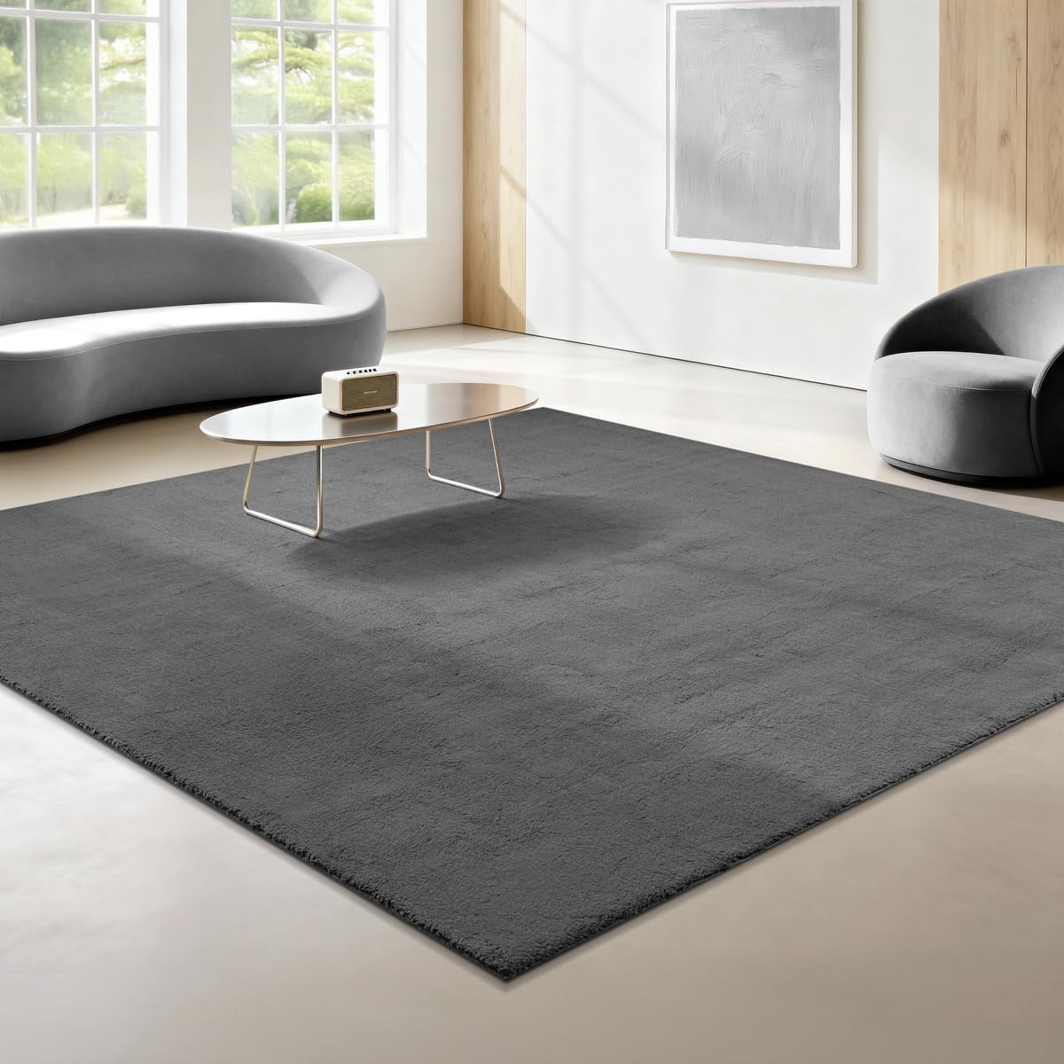the carpet Relax Kurzflor Teppich Felloptik, Anthrazit, 240 x 240 cm
