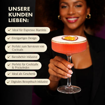 Vemacity Martini Gläser Set mit Goldrand, geripptes Glas, 300 ml