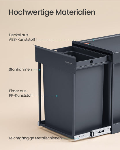 SONGMICS Mülleimer Küche, Mülltrennsystem für Unterschrank, 2 x 20 L
