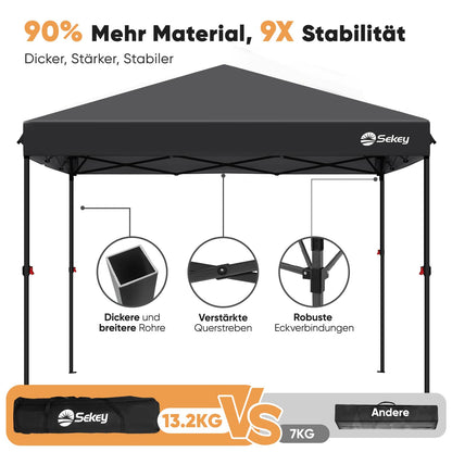 Sekey Premium Pop Up Pavillon 3x3 m mit Seitenwänden – Schwarz
