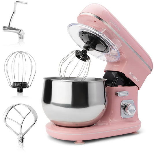Bomann Küchenmaschine KM 6030 CB 1100W 5L - Pink. Pinker Standmixer mit Planetenrührwerk und 5L Edelstahlschüssel für Teig und Mischungen.