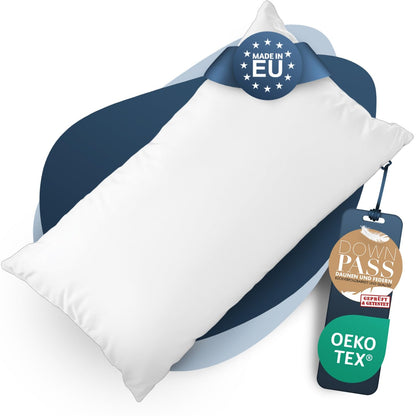 CALMONT 3-Kammer Daunenkissen Kopfkissen – 40x80 cm. Weißes, rechteckiges Kissen für optimale Kopfunterstützung im Bett.