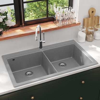 vidaXL Doppelbecken Granitspüle Küchenspüle 860x510mm