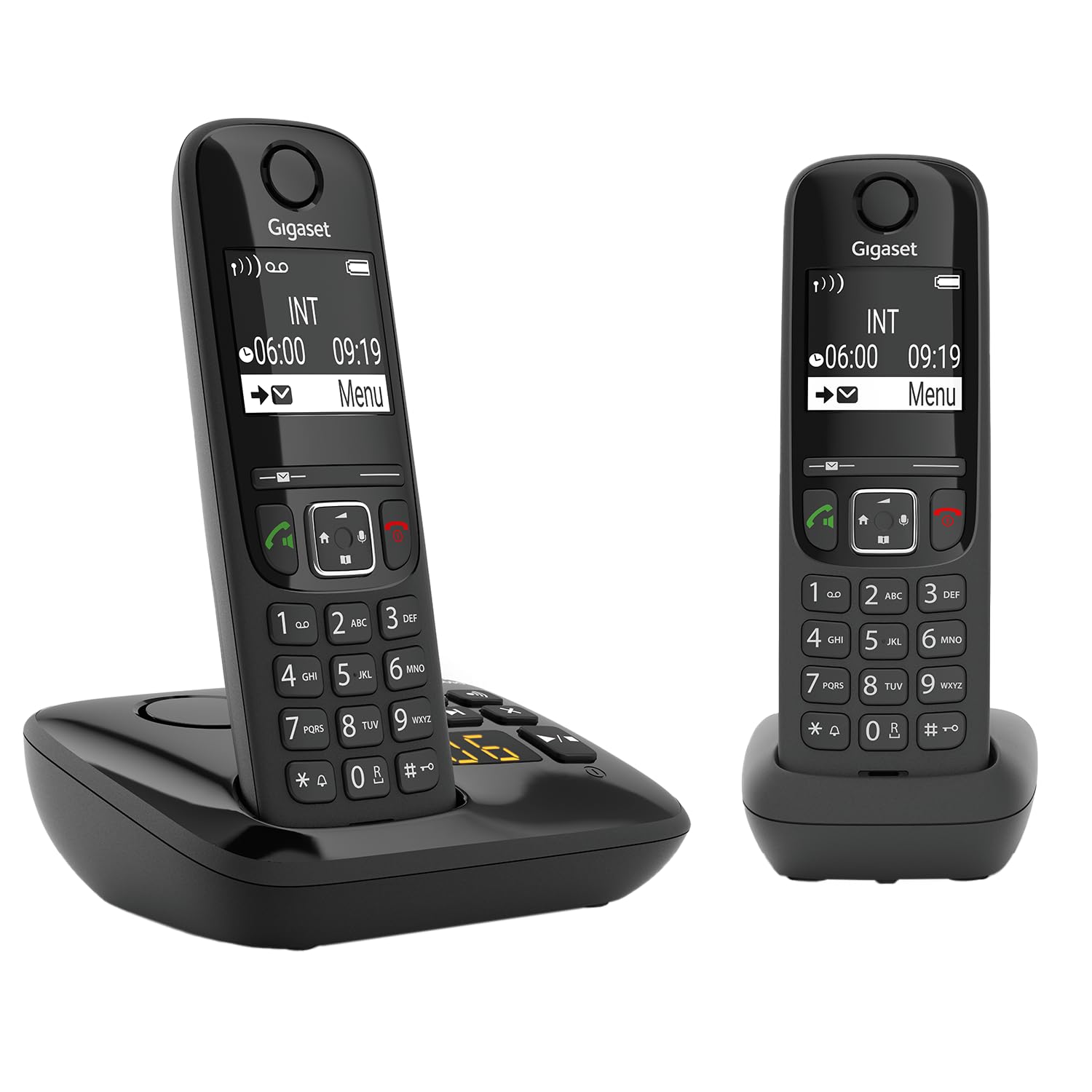 Gigaset AS690A Duo DECT Telefon Set mit AB Schwarz. Schwarzes schnurloses Telefon-Set mit 2 Mobilteilen und Basis für DECT-Telefonie inkl. AB.