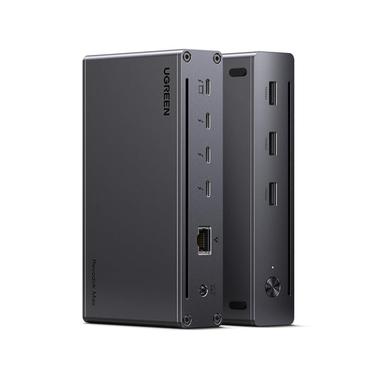 UGREEN Revodok Max 208 Thunderbolt 4 Dock - 40Gbps, 85W. Schwarzes, rechteckiges Dock. Bietet 40Gbps Daten & 85W für Laptops.