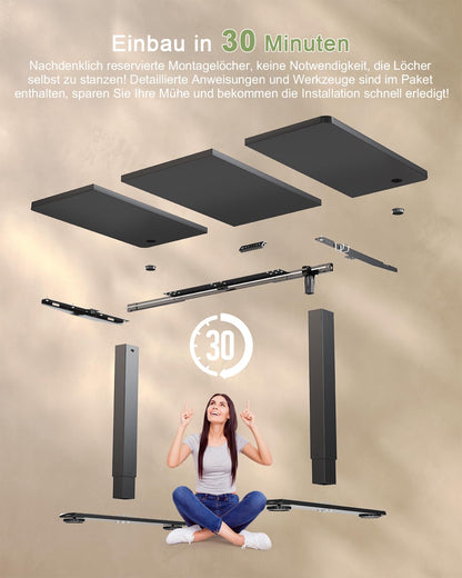 JUMMICO Elektrischer Steh-Sitz-Tisch 140x60 cm Schwarz USB