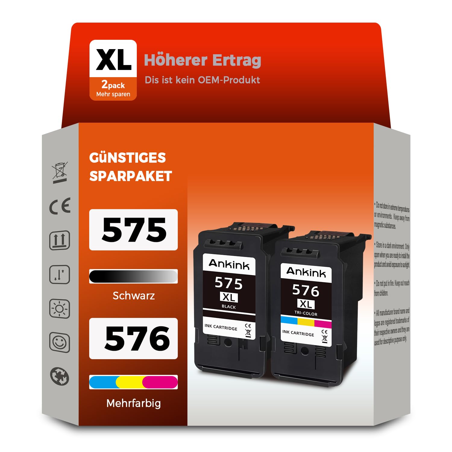 ANKINK Tintenpatronen ersetzen Canon PG-575XL CL-576XL, 2er-Pack in Schwarz und Farbe