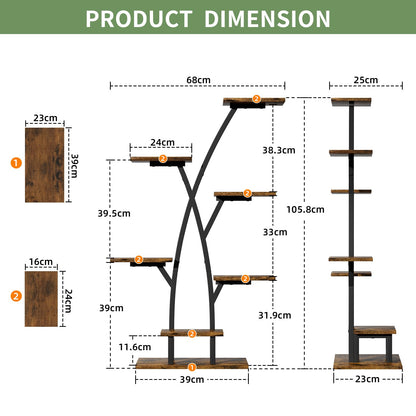 BACEKOLL Pflanzenständer Wachstumslicht – 7 Ebenen Schwarz 105cm