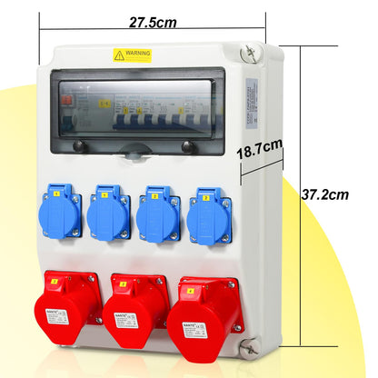 Herrselsam Baustrom Wandverteiler 32A/2x16A 4x230V LS/FI 5-polig