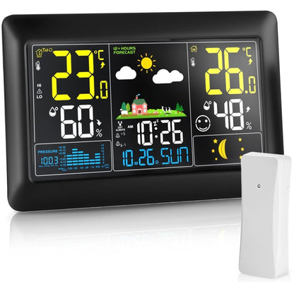 vonivi Wetterstation Funk mit Aussensensor, 7,5-Zoll-VA-Display, DCF – schwarz mit grossem Farbdisplay