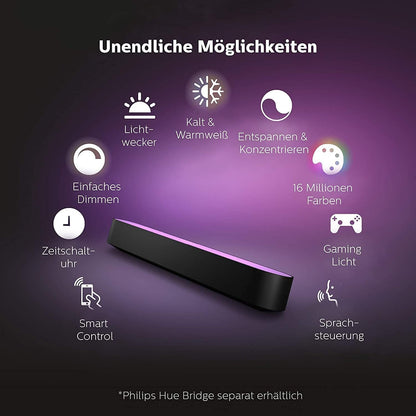 Philips Hue Play Lightbar 2er Pack – Weiss & Farbe inkl. Bridge Schwarz