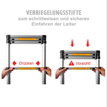 Eaxus Teleskopleiter 3.8m Mehrzweckleiter Alu 13 Stufen Silber