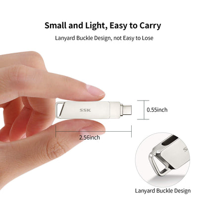 SSK USB-C Speicherstick 256GB, Dual USB-C + USB 3.2, 200 MB/s