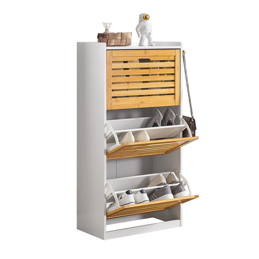 SoBuy FSR108-WN Schuhschrank mit 3 Klappen - Natur