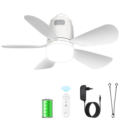 Gliztech Deckenventilator Outdoor mit Licht, Akku 20000 mAh, 50 cm – hängender Ventilator mit Haken für Terrasse und Zelt