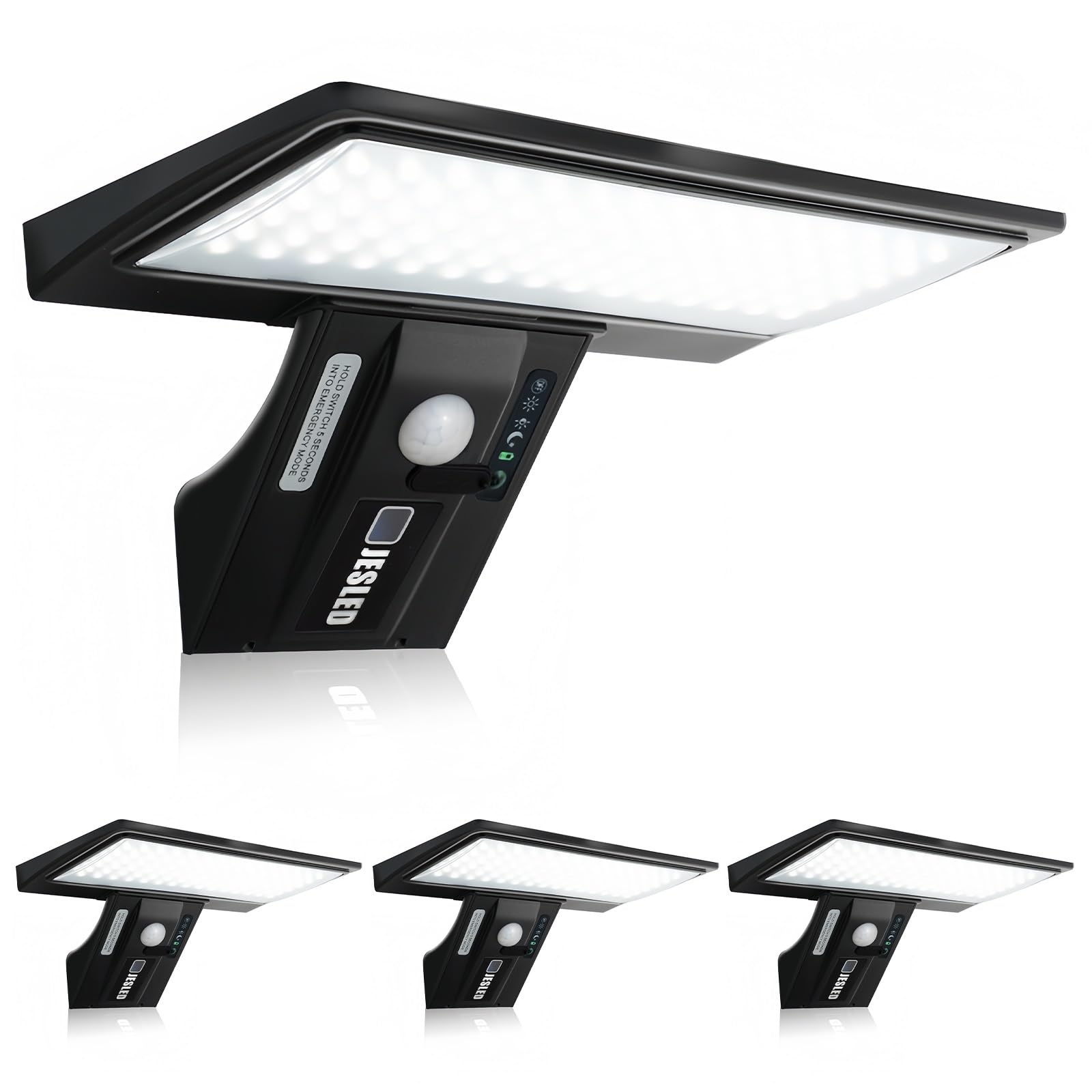 JESLED Solar-Aussenleuchte, 90 LEDs, Bewegungsmelder, IP65, 4er-Set zur Wandmontage