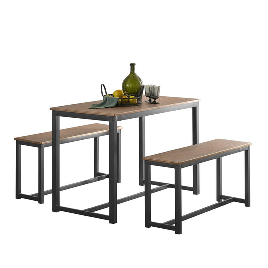 SoBuy OGT25-N Essgruppe – 3-teilig, Holztisch mit 2 Bänken. Rechteckiger Holztisch mit zwei passenden Holz-Sitzbänken zum gemeinsamen Speisen oder Arbeiten.