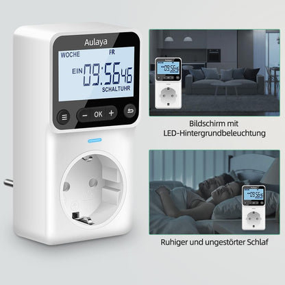 Aulaya Zeitschaltuhr digital, Steckdose mit LCD-Display, 3680 W