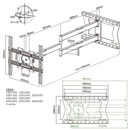 XTRARM TiTon Schwenkbare TV Wandhalterung - 120cm Auszug