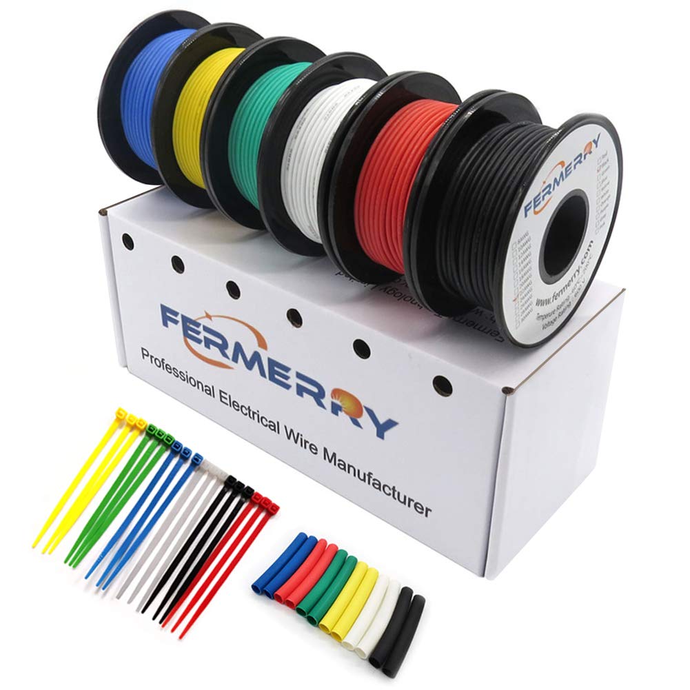Fermerry Silikon Schaltdraht 22 AWG – 6 Farben je 30m Flexkabel. Mehrfarbige Spulen für flexible Elektronik-Verdrahtung.